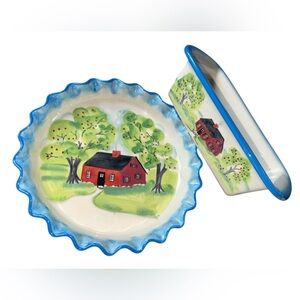 MESA International ceramic stoneware dishes pie plate & loaf pan apple orchard